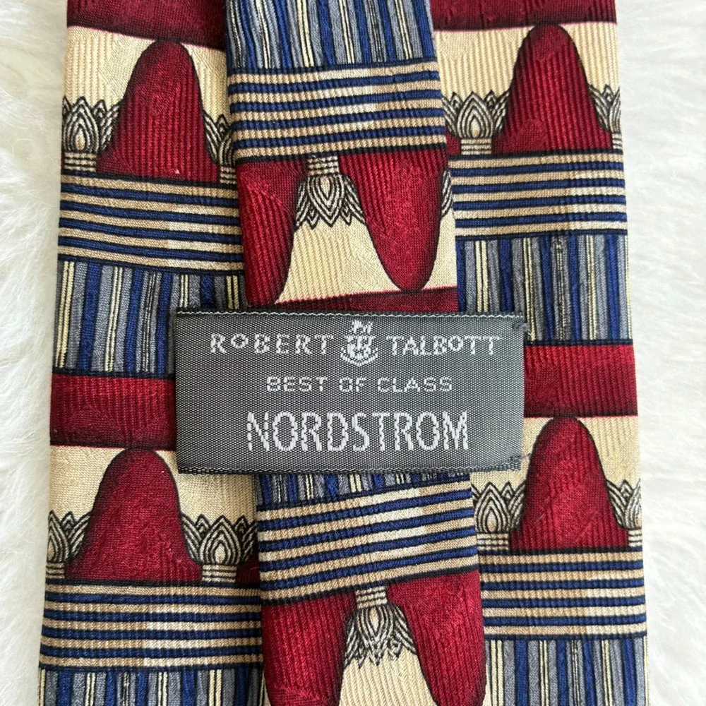 Robert Talbott Best of Class Nordstrom Silk Tie Burgundy Navy Blue Geometric 90s